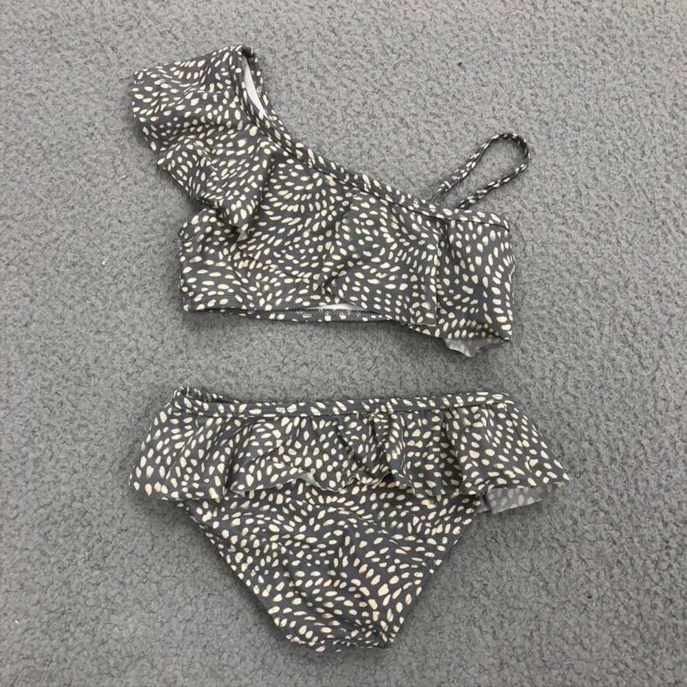 Rylee + Cru Bikini Swim Suit Girls 4 5y Two Piece One Shoulder Ruffle Summer